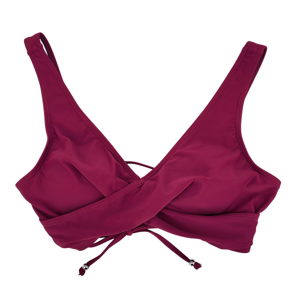 Cupshe Medium Wrap Lace Up Bikini Top Burgundy Wine Red Adjustable Lined Stretch